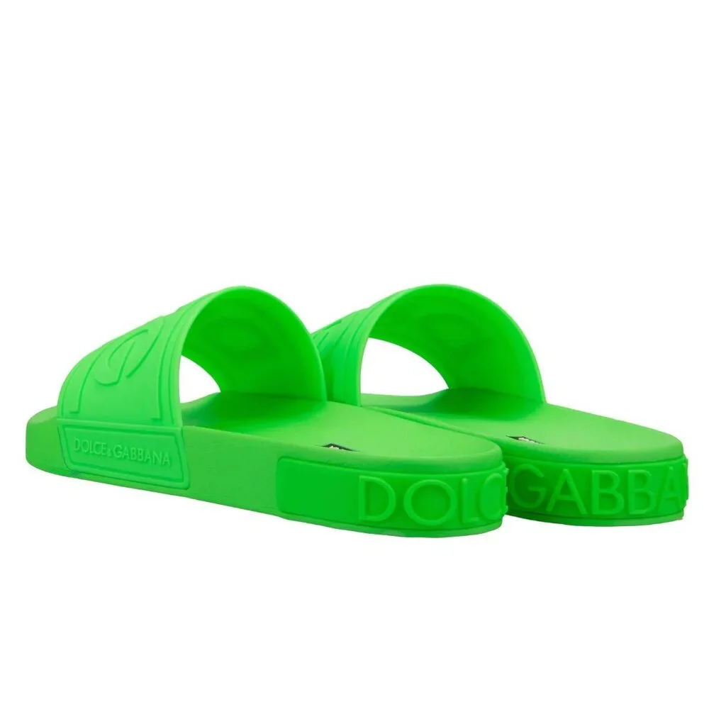 Mens Dolce & Gabbana Slides Sandals D&G Logo Neon Green 43 UK 9 US 10 NIB
